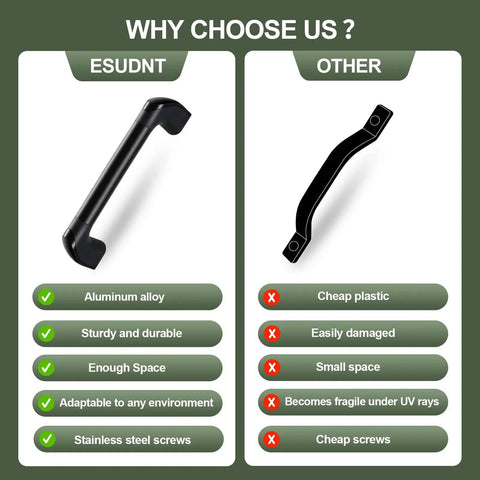 Comparison of RV Grab Handle Set Aluminum Entry Door Assist Bar and alternative; aluminum vs plastic, durability vs fragility.