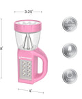 Three In One LED Lantern For Camping And Emergencies Ultra Compact And Lightweight Light Pink with dimensions and LED indicators