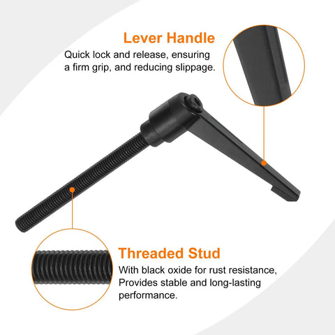 Pro Grade Shop Staple M10 Adjustable Knob Handle With 100mm Male Thread And Push Button Ratchet Lock showing lever handle and threaded stud.