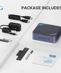 Lightning Fast N95 Mini PC For Home Office And Media, 12th Gen Intel N95 unit with accessories including cables and manual