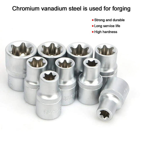 19 Piece 1/2 Inch Drive Star And Hex Socket Bit Kit With E Type Male And Female Wrenches displayed on white background