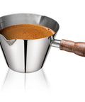 Espresso Shot Cup With Wood Handle, 6.8 Oz Stainless Steel Measuring Cup For Barista Grade Cappuccino, Dual Scale And Double V Shaped Mouth