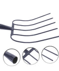 Handheld Manure Fork Iron Pitch Fork For Efficient Farming Gardening And Composting with close-up views of tines and socket