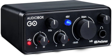 Ultra Compact USB C 2x2 Audio Interface Bundle showing front panel knobs and controls