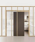 Pocket Door Frame Kit For 24 To 36 Inch Wide Doors 80 Inch High With Two Way Soft Close System shown with wood and steel components.
