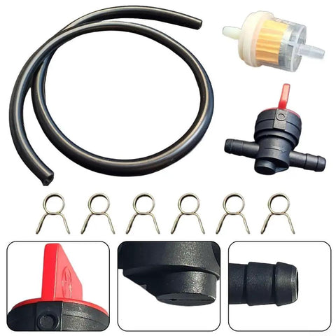 Premium Tap Filter Hose Kit For Lawn Mowers With Fuel Line Clamps And Connection Set For Garden Equipment Repair Ensures Secure Leak Free Fit, black hose and inline filters with clamps