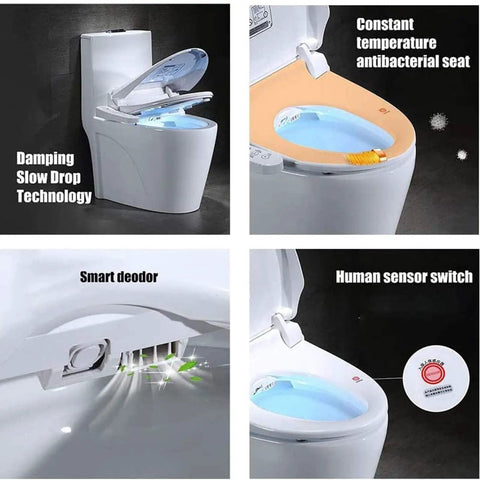 Top Shelf Smart Bidet Toilet Seat Featuring Instant Heated Cushion And Automatic Washing Functions. Features slow drop lid and antibacterial seat.