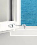 Slick Carbon Steel Hook And Eye Latch Lock For Door Gate Screen Security One Point Five Inch installed on a window, showing tight grip.