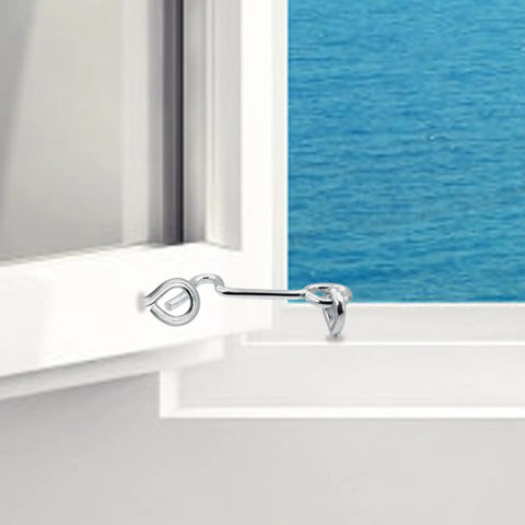 Slick Carbon Steel Hook And Eye Latch Lock For Door Gate Screen Security One Point Five Inch installed on a window, showing tight grip.