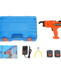 Heavy Duty Automatic Rebar Tying Gun 110V Cordless With 1800mAh Battery Fast Steel Wire Tacker For Construction Mesh Tools Complete Set Orange with blue case and accessories.