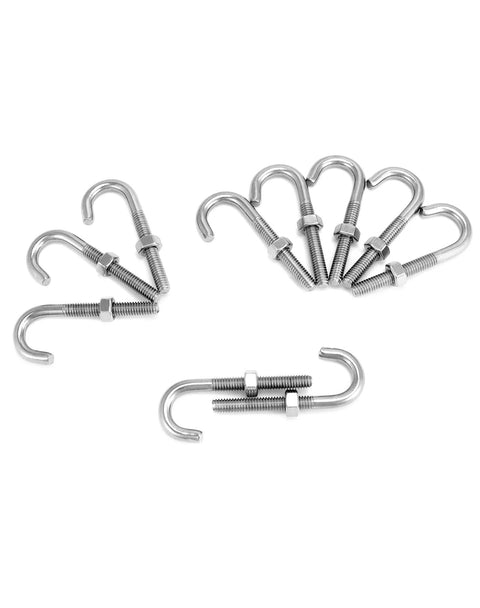 High Strength Steel J Bolt Five Sixteenth Inch Diameter By Three Inch Length With Nut Ten Pack Partial Thread Light Duty Anchor