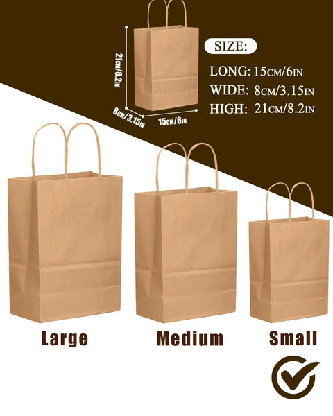 26 Pack Brown Kraft Gift Bags With Handles Bulk Small Size Gift Bags 8.3 x 3 x 6 Inches Eco Friendly Durable for various uses