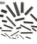 Assorted Slotted Spring Dowel Pins Kit, 450 Piece Set, Durable Spring Steel With Black Oxide Finish.