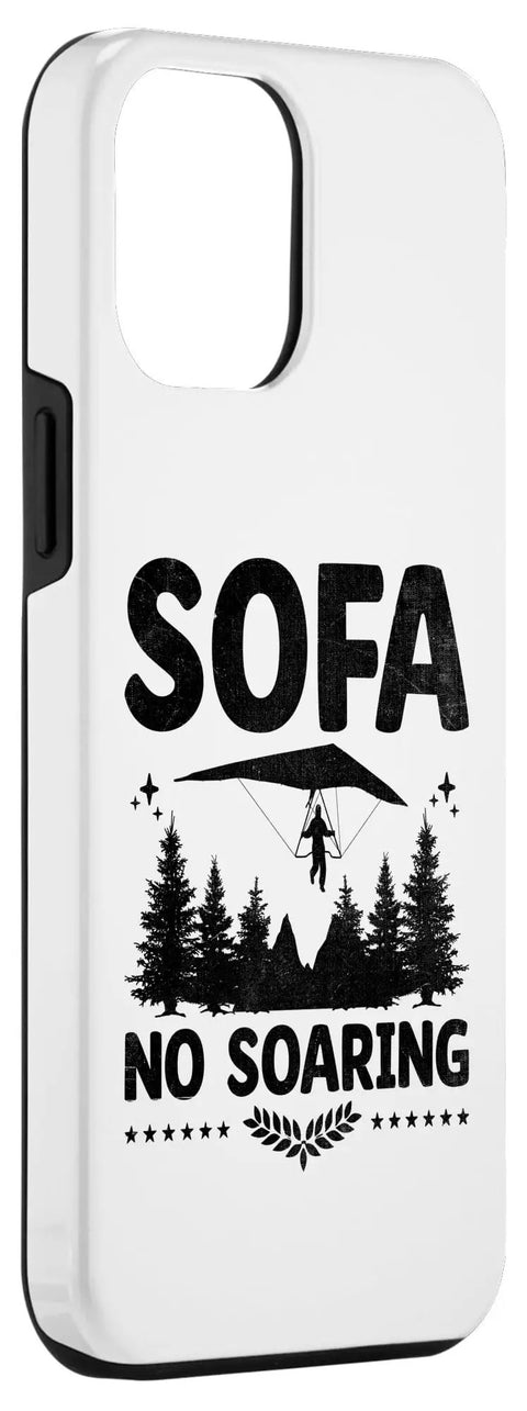 Hang Gliding Hang Glider Pilot Phone Case For Aerial Sports Fans And Flying Events, white case with SOFA NO SOARING text and hang glider graphic