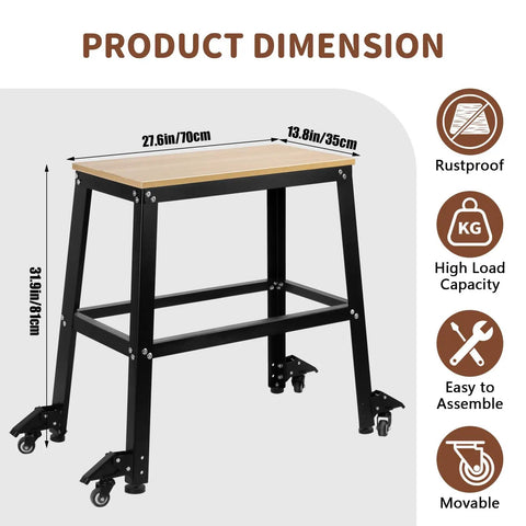 No Sweat Heavy Duty Drill Press Stand With Smooth Rolling Casters And Quick Adjust Platform 700 Lb Capacity rugged steel cart dimensions 27.6in by 13.8in.