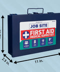 Blue metal job-site first aid kit with handle, 11 in x 7.5 in x 2.5 in, 200-piece kit