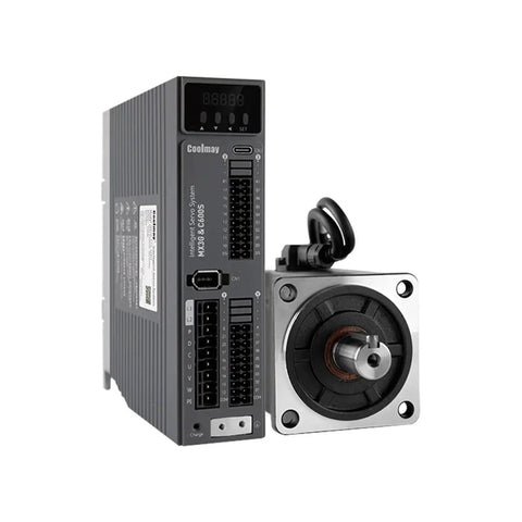 All In One Motion Controller With Integrated Servo Drive And RS485 Interface DC24V 0.4KW Plug And Play Programmable Logic Circuits For Automation Easy Setup And Reliable Precision Motion Control, front view with servo motor