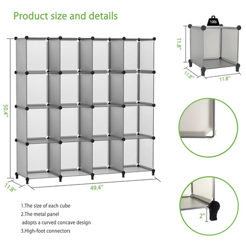 Dimensions of 16 Cube Gray Storage Organizer Kit For Bedroom Office Living Room Modular DIY Shelf System Portable Plastic Cube Shelves
