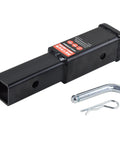 7 Inch Trailer Hitch Extender For 2 Inch Receivers Adds Extra Space Between Bumper And Bike Rack Or Cargo Carrier, 3,500 Lbs GTW Capacity, Includes Pin And Clip For Quick Setup, shown with metal pin and clip.