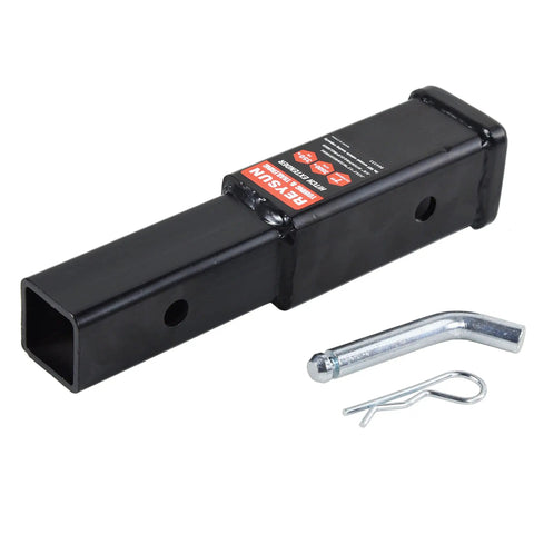 7 Inch Trailer Hitch Extender For 2 Inch Receivers Adds Extra Space Between Bumper And Bike Rack Or Cargo Carrier, 3,500 Lbs GTW Capacity, Includes Pin And Clip For Quick Setup, shown with metal pin and clip.