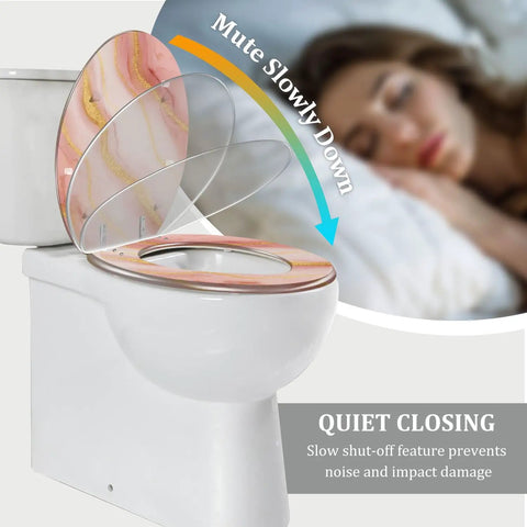 Elongated Toilet Seat Quiet Soft Close Bathroom with a gentle soft close feature and decorative design.