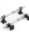 Marble Drawer Pulls and Knobs 10 Pack White Marble and Black 5 Inch Hole Center T Bar Hardware displayed on white background.