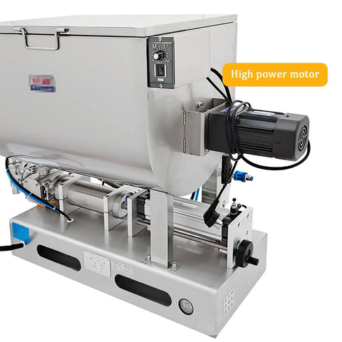 Straight Up Heavy Duty Stainless Steel Paste Filling Mixer Machine With Auto Stir Hoppers close-up of motor and control panel.