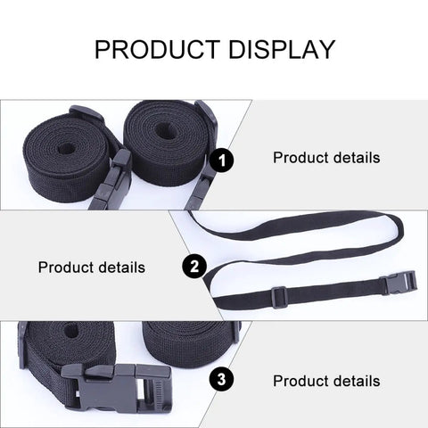 Heavy Duty Camping Lashing Straps With Nylon Quick Release Buckles for securing luggage and backpacks, top view display.