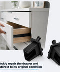 Heavy Duty 2 Pack Drawer Slide Socket Replacement Kit displayed beside an open kitchen drawer for easy installation.