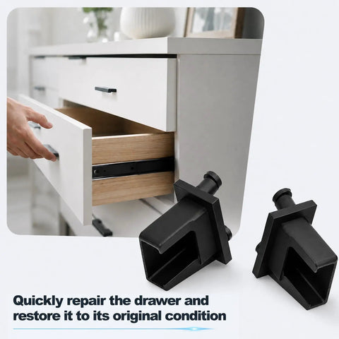 Heavy Duty 2 Pack Drawer Slide Socket Replacement Kit displayed beside an open kitchen drawer for easy installation.