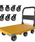 Heavy Duty Folding Platform Cart With 1764 Pound Capacity and Reinforced Thickened Base, six wheels, front view with spare wheels
