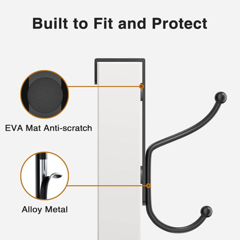 Side view of Over Door Hook 2 Pack Heavy Duty Door Hanger Fits Interior Doors Up To 1.4 Inches Thick with EVA mat and alloy metal