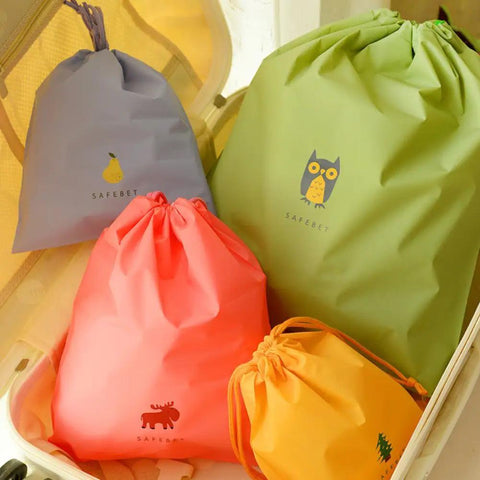 Waterproof Drawstring Storage Bags Set Of Five Made From PE Plastic Great For Travel Gym Swim Gear And Laundry Organization