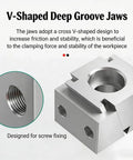 V-shaped deep groove jaws designed for Hardcore Grip Toggle Clamps With No Sweat Setup For Cnc Workbench; screw fixing feature visible.