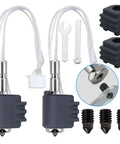 Two Pack High Temp Hotend Kit For 3 Max 3D Printers With Titanium Alloy Throat Integrated Quick Swap And Hardened Steel Nozzle Set Including 0.25mm 0.4mm And 0.8mm Nozzles For Precise High Temp Printing Up To 500 C, showing components including two hotends and extra nozzles.
