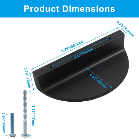 Product dimensions of Black Solid Aluminum Half Moon Cabinet Pulls Set Of Four Semicircle Drawer Pulls 3.76 Inches Total Length