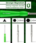 Must Have Portable Gamebit Screwdriver Set With 3 8mm And 4 5mm Heads Plus Magnetic Tri Wing Bit For NES SNES N64 Game Boy GameCube Sega Genesis And Other Cartridges By Mart Cobra, displaying green handle and interchangeable heads.