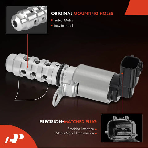 Engine Variable Valve Timing VVT Solenoid for Nissan Versa and Chevrolet City Express, showing precision plug and mounting holes.
