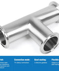 1 Inch Tri Clamp Tee 3 Way Sanitary Fitting Stainless Steel 304 Equal Tee For 25mm Tube OD Polished Finish displayed against white