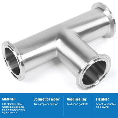 1 Inch Tri Clamp Tee 3 Way Sanitary Fitting Stainless Steel 304 Equal Tee For 25mm Tube OD Polished Finish displayed against white