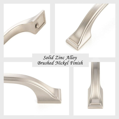 Close-ups of 10 Pack 3 Inch Brushed Nickel Cabinet Pulls Satin Nickel Cabinet Handles showing solid metal finish and design details