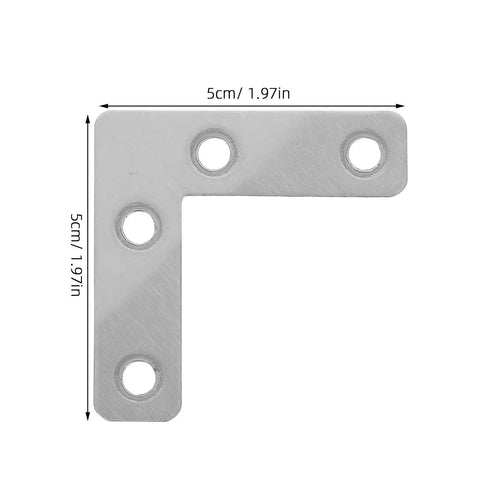 100-Piece Stainless Steel L-Shape Corner Bracket Set for 2x2 Inch Small Angle Joints, close-up of single bracket with 5cm dimensions