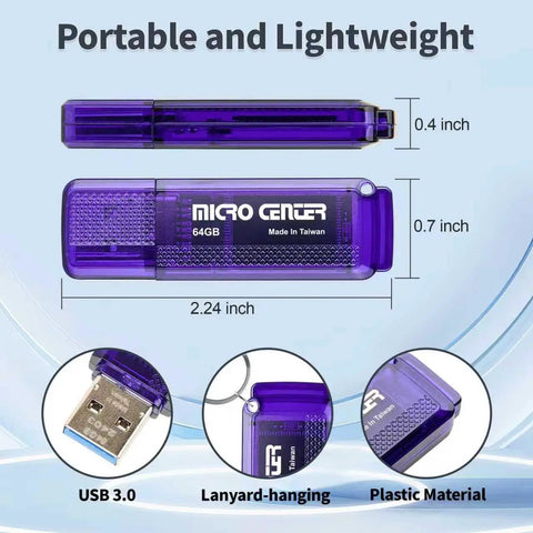 Ten Pack 64GB USB 3.0 Flash Drives Blue 70MB/s Read Speed Slim Thumb Drives For Quick Data Transfer And Backward Compatibility With USB 2.0 Ideal For School Work And Travel, purple USB 3.0 flash drive with lanyard hole