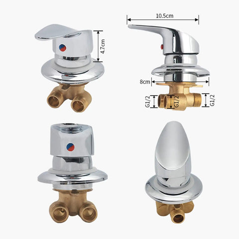Slick Brass Shower Valve One Way Diverter Tap With G1/2 Cold Hot Water Mixer For Bathroom featuring chrome finish and thick handle.