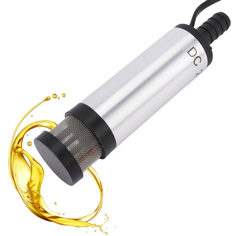 Hilitand 24V Electric Submersible Pump For Diesel Fuel And Water Transfer With Extended Filter Screen. Heavy Duty Stainless Steel Construction Ensures Fast Fluid Extraction From Drums Or Tanks Perfect For Oil Refueling And Efficient Liquid Handling In