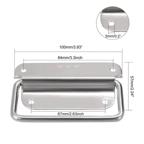 Stainless Steel Chest Pull Handles Large Size For Toolbox Set Of 2 With Four Hole Mounting, 100mm Length, dimensions shown