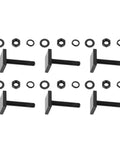 Durable Stainless Steel T Slot Bolts Kit For Secure Roof Rack Mounting, six black square bolts with nuts and washers.