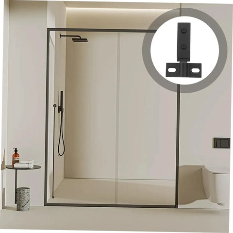 Bathroom with glass shower features Heavy Duty Shower Door Hinge Stainless Steel Dual Hole Pivot Hinge adjustable hardware.
