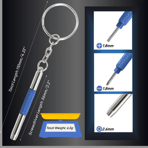 3 In 1 Eyeglasses Screwdriver Keychain Repair Kit With Small Phillips, Flathead And Nut Driver Bits For Eyeglasses, Sunglasses, Jewelry