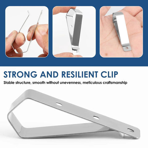 Stainless Steel Garage Door Opener Clip For Visor 10 Pack, Durable Remote Visor Clips Bulk Set displayed on hand and surface